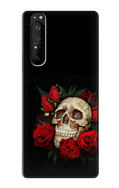 W3753 Dark Gothic Goth Skull Roses Hülle Schutzhülle Taschen und Leder Flip für Sony Xperia 1 III
