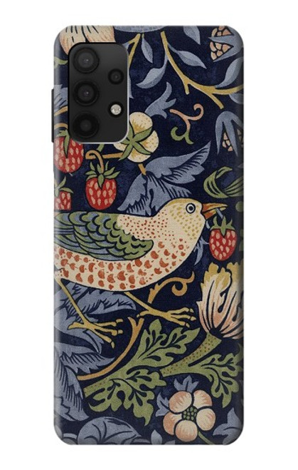 W3791 William Morris Strawberry Thief Fabric Hülle Schutzhülle Taschen und Leder Flip für Samsung Galaxy A32 4G