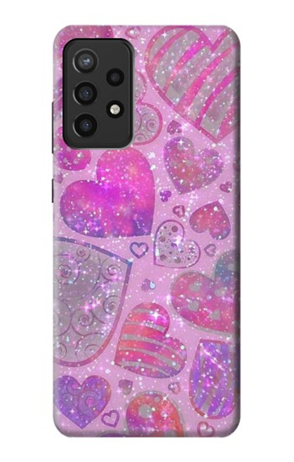 W3710 Pink Love Heart Hülle Schutzhülle Taschen und Leder Flip für Samsung Galaxy A72, Galaxy A72 5G