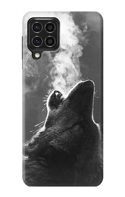 W3505 Wolf Howling Hülle Schutzhülle Taschen und Leder Flip für Samsung Galaxy F62