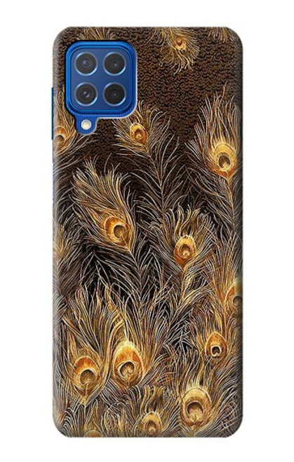 W3691 Gold Peacock Feather Hülle Schutzhülle Taschen und Leder Flip für Samsung Galaxy M62