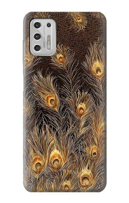 W3691 Gold Peacock Feather Hülle Schutzhülle Taschen und Leder Flip für Motorola Moto G Stylus (2021)