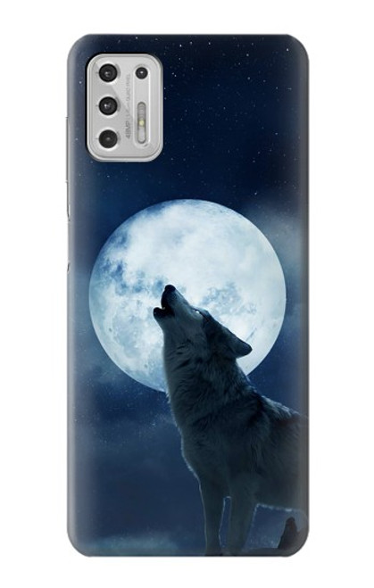 W3693 Grim White Wolf Full Moon Hülle Schutzhülle Taschen und Leder Flip für Motorola Moto G Stylus (2021)
