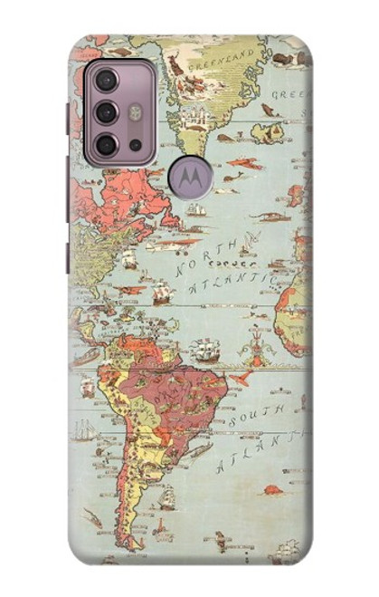 W3418 Vintage World Map Hülle Schutzhülle Taschen und Leder Flip für Motorola Moto G30, G20, G10