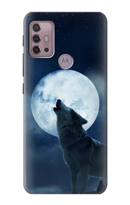 W3693 Grim White Wolf Full Moon Hülle Schutzhülle Taschen und Leder Flip für Motorola Moto G30, G20, G10