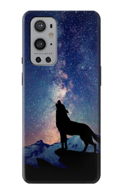 W3555 Wolf Howling Million Star Hülle Schutzhülle Taschen und Leder Flip für OnePlus 9 Pro