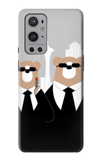 W3557 Bear in Black Suit Hülle Schutzhülle Taschen und Leder Flip für OnePlus 9 Pro