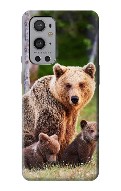 W3558 Bear Family Hülle Schutzhülle Taschen und Leder Flip für OnePlus 9 Pro
