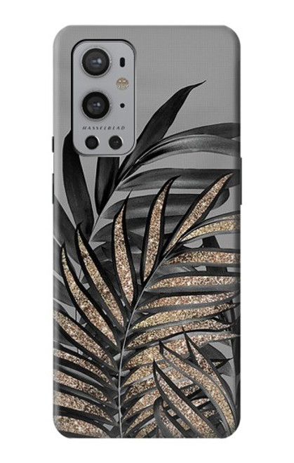 W3692 Gray Black Palm Leaves Hülle Schutzhülle Taschen und Leder Flip für OnePlus 9 Pro