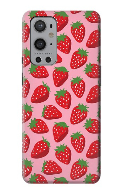 W3719 Strawberry Pattern Hülle Schutzhülle Taschen und Leder Flip für OnePlus 9 Pro