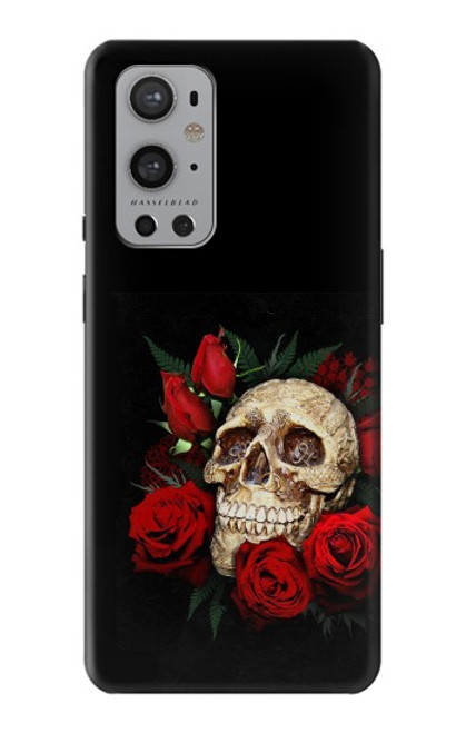 W3753 Dark Gothic Goth Skull Roses Hülle Schutzhülle Taschen und Leder Flip für OnePlus 9 Pro