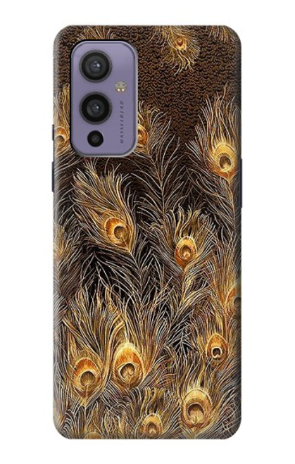 W3691 Gold Peacock Feather Hülle Schutzhülle Taschen und Leder Flip für OnePlus 9