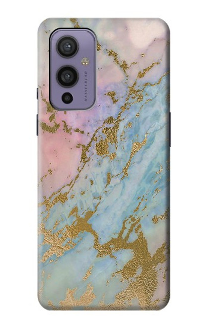 W3717 Rose Gold Blue Pastel Marble Graphic Printed Hülle Schutzhülle Taschen und Leder Flip für OnePlus 9