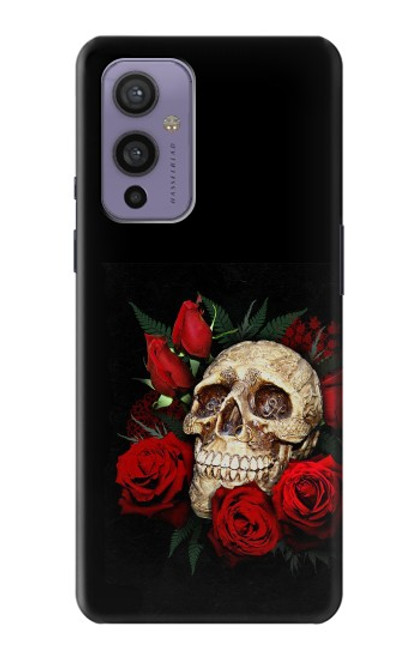 W3753 Dark Gothic Goth Skull Roses Hülle Schutzhülle Taschen und Leder Flip für OnePlus 9