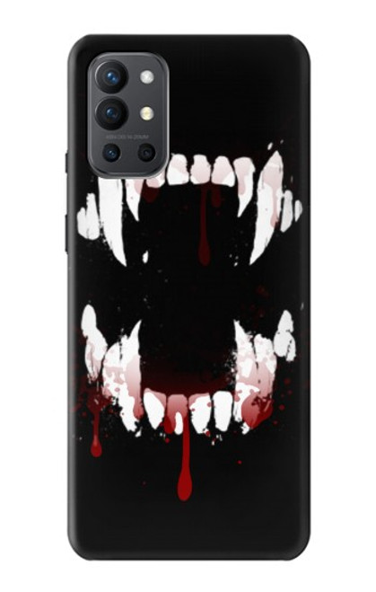 W3527 Vampire Teeth Bloodstain Hülle Schutzhülle Taschen und Leder Flip für OnePlus 9R