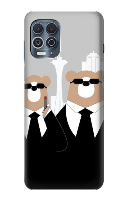 W3557 Bear in Black Suit Hülle Schutzhülle Taschen und Leder Flip für Motorola Edge S