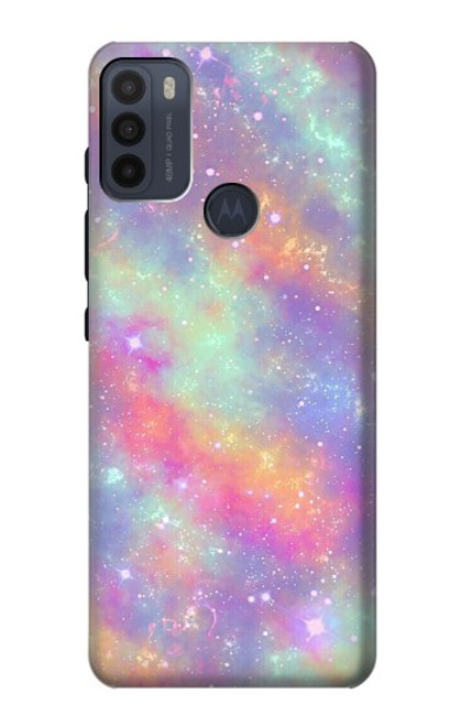 W3706 Pastel Rainbow Galaxy Pink Sky Hülle Schutzhülle Taschen und Leder Flip für Motorola Moto G50