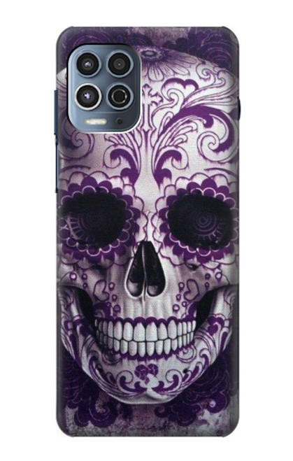 W3582 Purple Sugar Skull Hülle Schutzhülle Taschen und Leder Flip für Motorola Moto G100