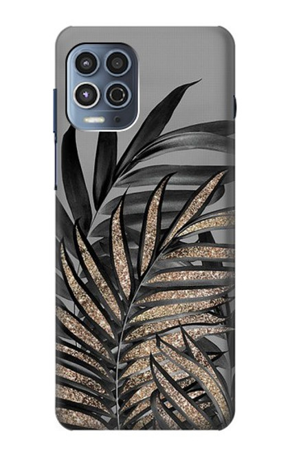 W3692 Gray Black Palm Leaves Hülle Schutzhülle Taschen und Leder Flip für Motorola Moto G100