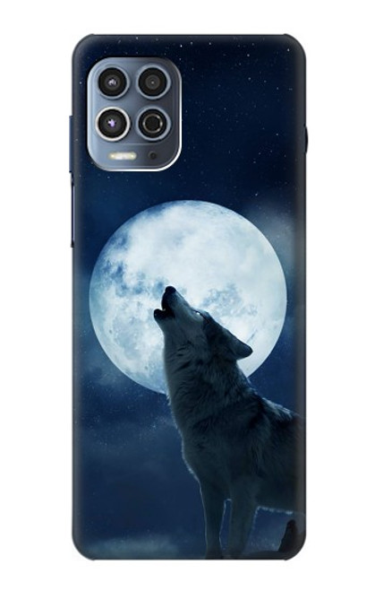 W3693 Grim White Wolf Full Moon Hülle Schutzhülle Taschen und Leder Flip für Motorola Moto G100