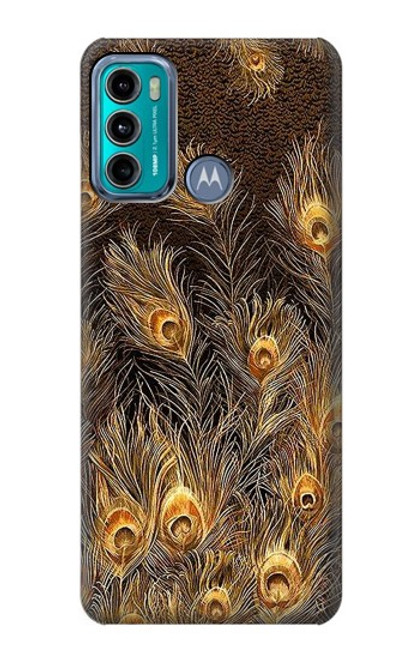 W3691 Gold Peacock Feather Hülle Schutzhülle Taschen und Leder Flip für Motorola Moto G60, G40 Fusion