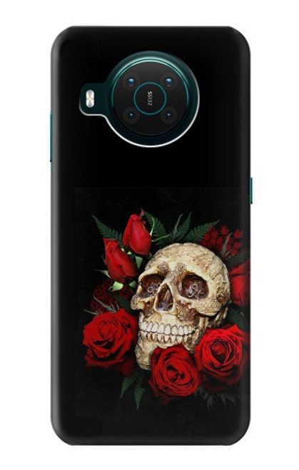 W3753 Dark Gothic Goth Skull Roses Hülle Schutzhülle Taschen und Leder Flip für Nokia X10