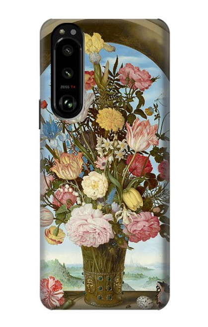 W3749 Vase of Flowers Hülle Schutzhülle Taschen und Leder Flip für Sony Xperia 5 III
