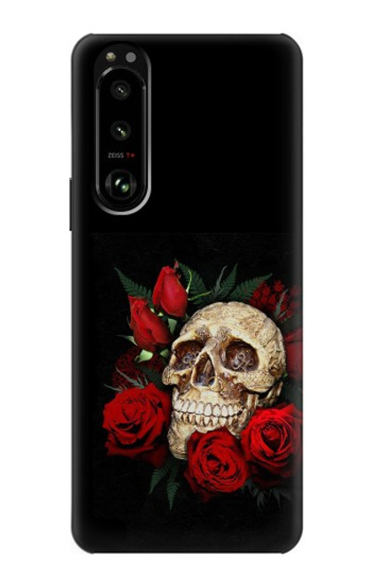 W3753 Dark Gothic Goth Skull Roses Hülle Schutzhülle Taschen und Leder Flip für Sony Xperia 5 III