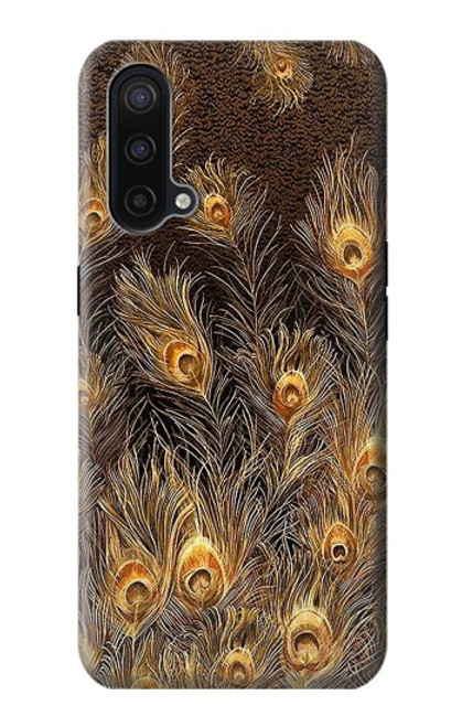 W3691 Gold Peacock Feather Hülle Schutzhülle Taschen und Leder Flip für OnePlus Nord CE 5G