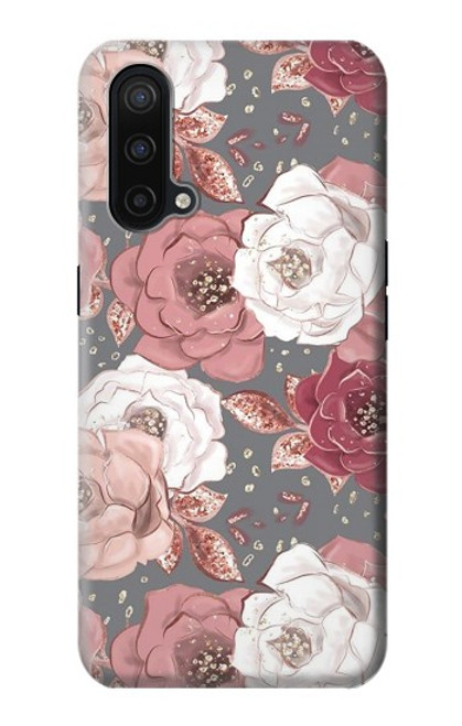 W3716 Rose Floral Pattern Hülle Schutzhülle Taschen und Leder Flip für OnePlus Nord CE 5G