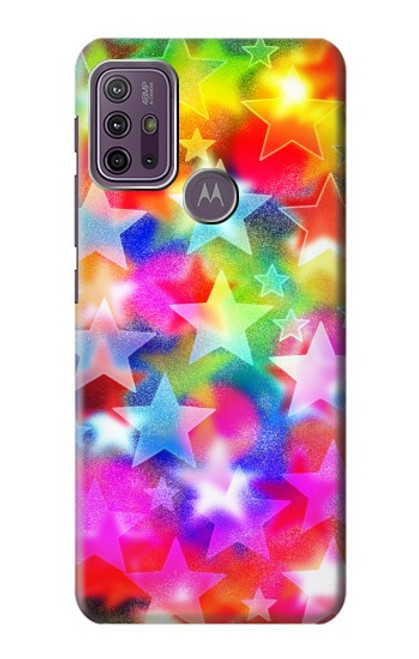 W3292 Colourful Disco Star Hülle Schutzhülle Taschen und Leder Flip für Motorola Moto G10 Power