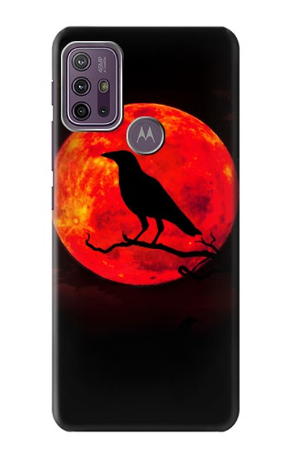 W3328 Crow Red Moon Hülle Schutzhülle Taschen und Leder Flip für Motorola Moto G10 Power