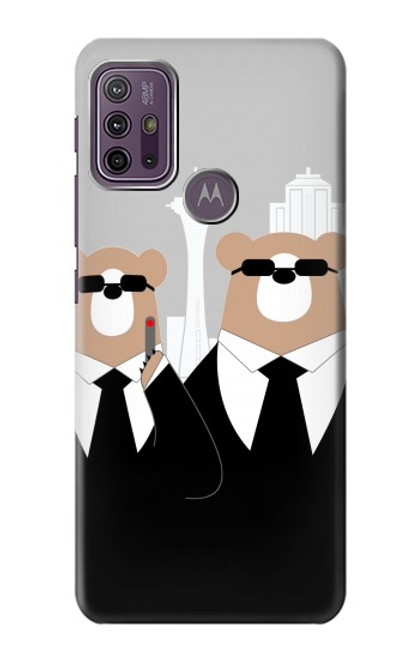 W3557 Bear in Black Suit Hülle Schutzhülle Taschen und Leder Flip für Motorola Moto G10 Power