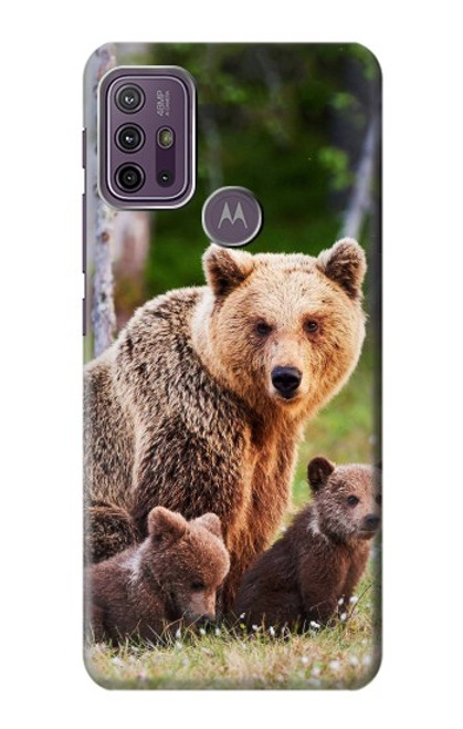 W3558 Bear Family Hülle Schutzhülle Taschen und Leder Flip für Motorola Moto G10 Power