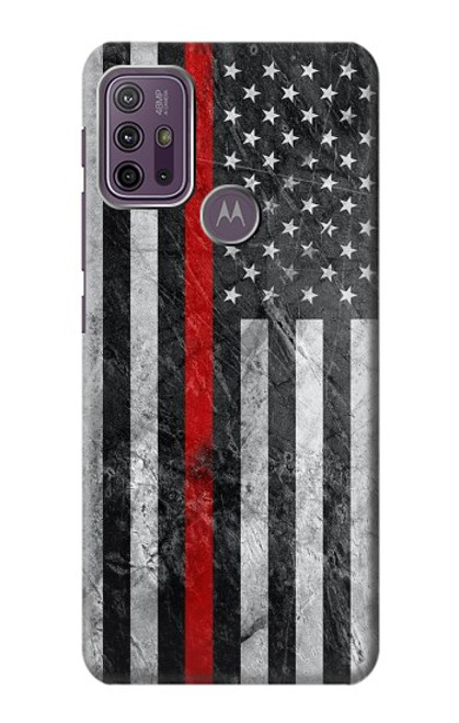 W3687 Firefighter Thin Red Line American Flag Hülle Schutzhülle Taschen und Leder Flip für Motorola Moto G10 Power