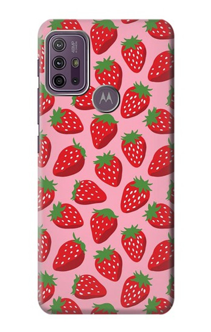 W3719 Strawberry Pattern Hülle Schutzhülle Taschen und Leder Flip für Motorola Moto G10 Power