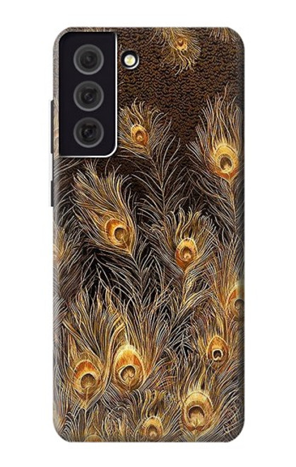 W3691 Gold Peacock Feather Hülle Schutzhülle Taschen und Leder Flip für Samsung Galaxy S21 FE 5G