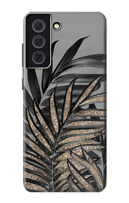 W3692 Gray Black Palm Leaves Hülle Schutzhülle Taschen und Leder Flip für Samsung Galaxy S21 FE 5G