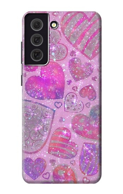 W3710 Pink Love Heart Hülle Schutzhülle Taschen und Leder Flip für Samsung Galaxy S21 FE 5G