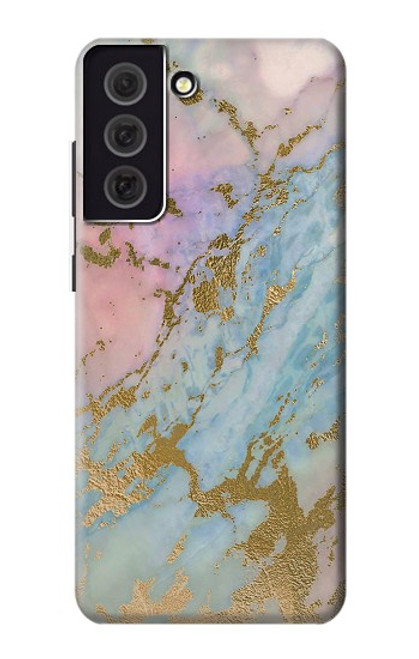 W3717 Rose Gold Blue Pastel Marble Graphic Printed Hülle Schutzhülle Taschen und Leder Flip für Samsung Galaxy S21 FE 5G
