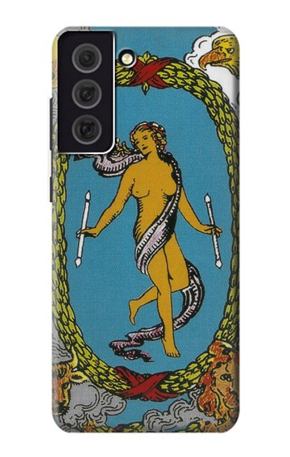W3746 Tarot Card The World Hülle Schutzhülle Taschen und Leder Flip für Samsung Galaxy S21 FE 5G
