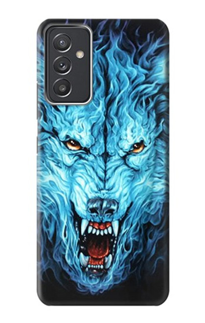 W0752 Blue Fire Grim Wolf Hülle Schutzhülle Taschen und Leder Flip für Samsung Galaxy Quantum 2