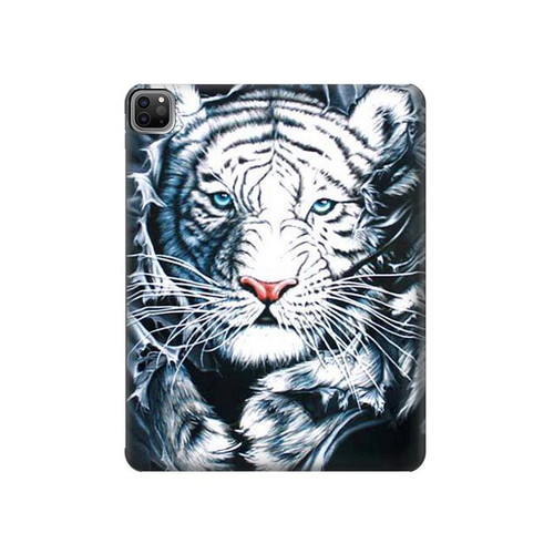 W0265 White Tiger Tablet Hülle Schutzhülle Taschen für iPad Pro 12.9 (2022,2021,2020,2018, 3rd, 4th, 5th, 6th)