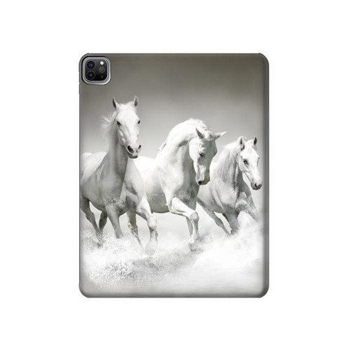 W0933 White Horses Tablet Hülle Schutzhülle Taschen für iPad Pro 12.9 (2022,2021,2020,2018, 3rd, 4th, 5th, 6th)