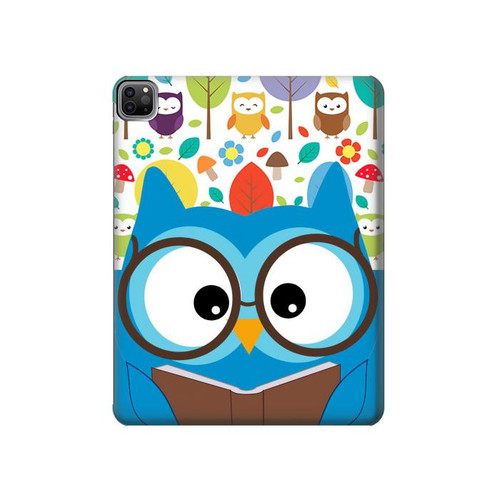 W2521 Cute Nerd Owl Cartoon Tablet Hülle Schutzhülle Taschen für iPad Pro 12.9 (2022,2021,2020,2018, 3rd, 4th, 5th, 6th)