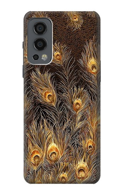 W3691 Gold Peacock Feather Hülle Schutzhülle Taschen und Leder Flip für OnePlus Nord 2 5G