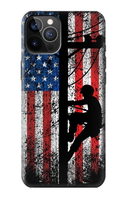 W3803 Electrician Lineman American Flag Hülle Schutzhülle Taschen und Leder Flip für iPhone 12, iPhone 12 Pro