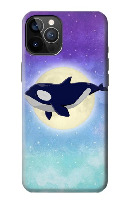W3807 Killer Whale Orca Moon Pastel Fantasy Hülle Schutzhülle Taschen und Leder Flip für iPhone 12, iPhone 12 Pro