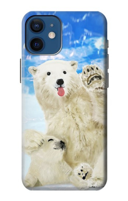 W3794 Arctic Polar Bear in Love with Seal Paint Hülle Schutzhülle Taschen und Leder Flip für iPhone 12 mini