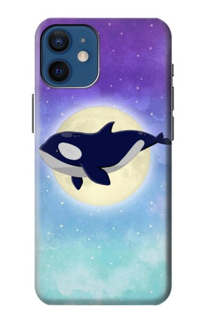 W3807 Killer Whale Orca Moon Pastel Fantasy Hülle Schutzhülle Taschen und Leder Flip für iPhone 12 mini